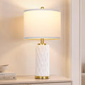 Qingmiao Modern Ceramic Table Lamp, Set of 2 - Navy Blue with Diamond Protrusions Texture, 25'' Nightstand Lamp for Bedroom Living Room, 3-Way Dimmable Included