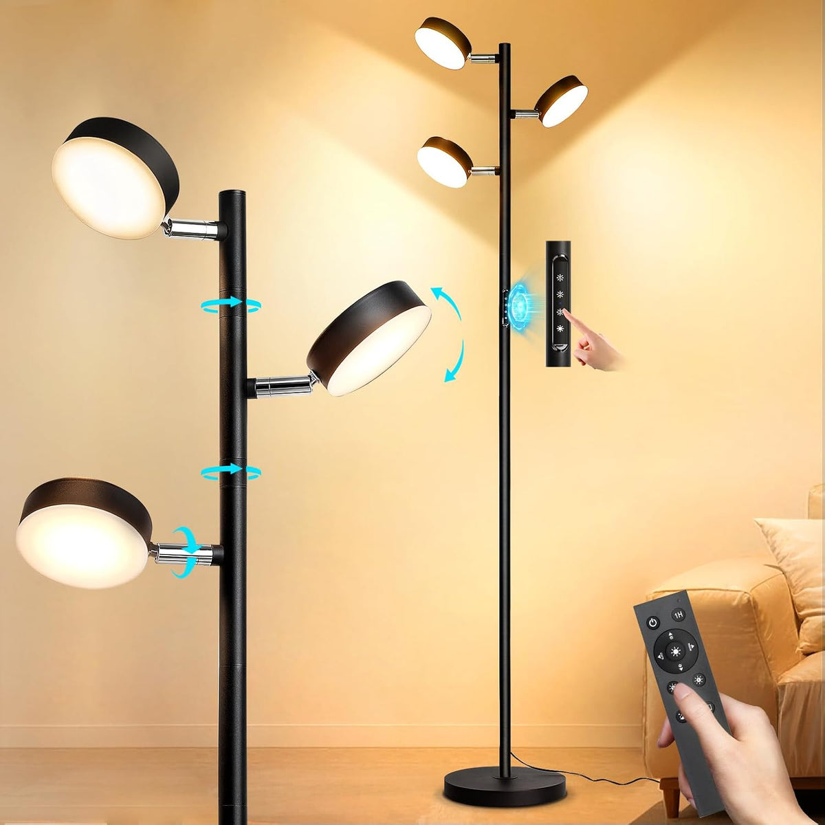 Tree Floor Lamp for Living Room - Modern Black Standing Lamp