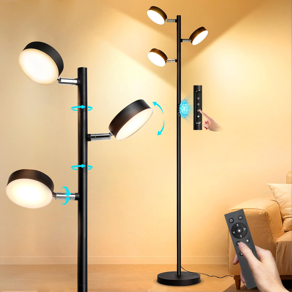 Tree Floor Lamp for Living Room - Modern Black Standing Lamp