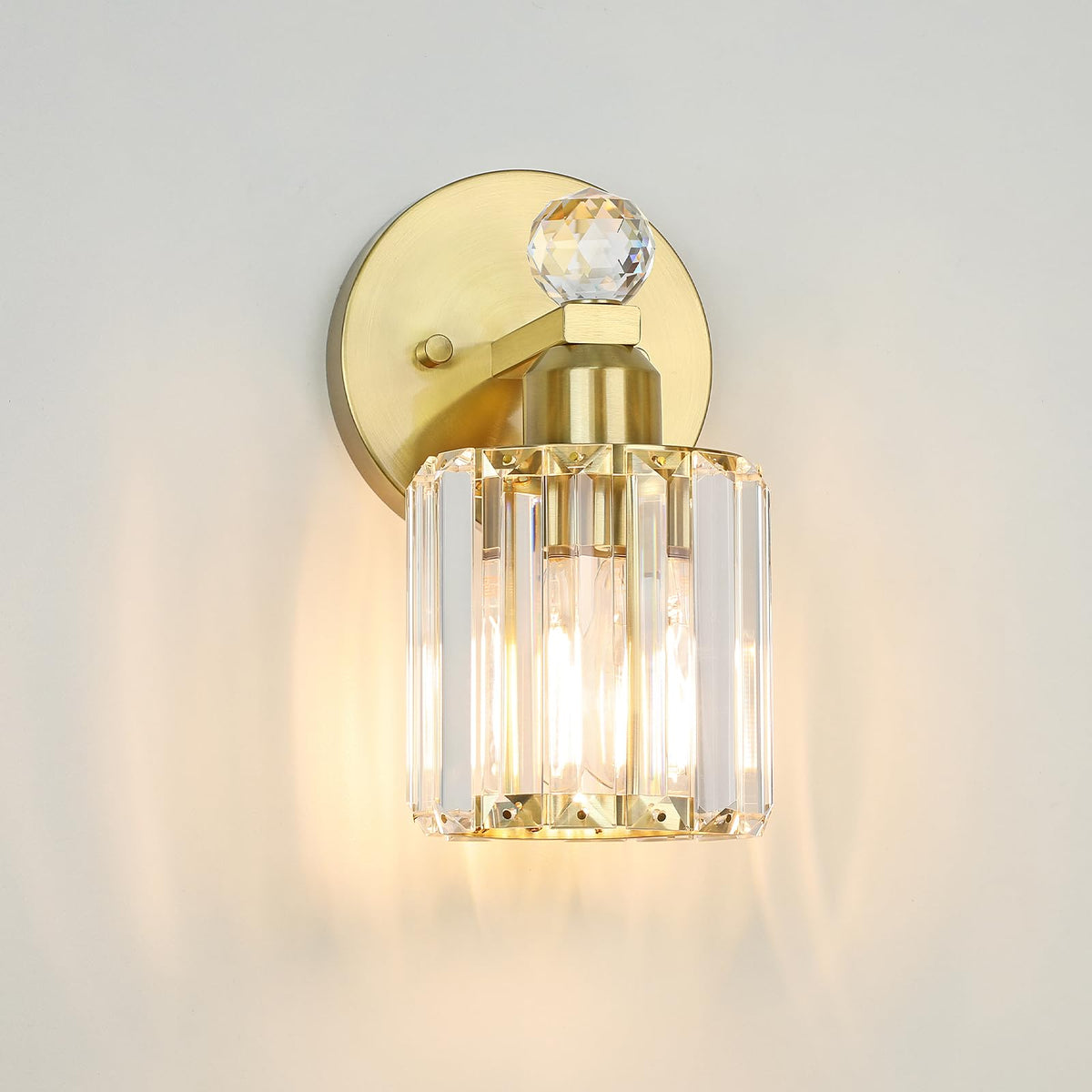 3-Light Gold Bathroom Light Fixtures,Modern Bathroom Vanity Lights Fixture with Clear Crystal Glass Shade, Modern Crystal 3 Lights Wall Sconce for Mirror Bedroom Living Room