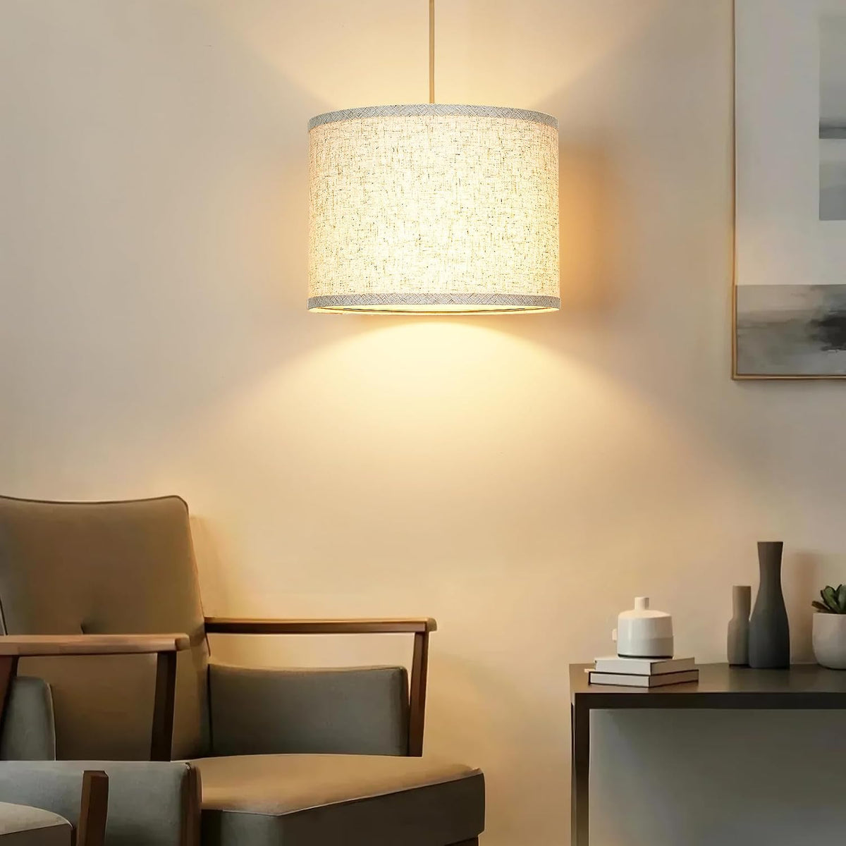 Qingmiao Plug in Pendant Light, 3 Way Bulb, 14ft Cord, On/Off Switch