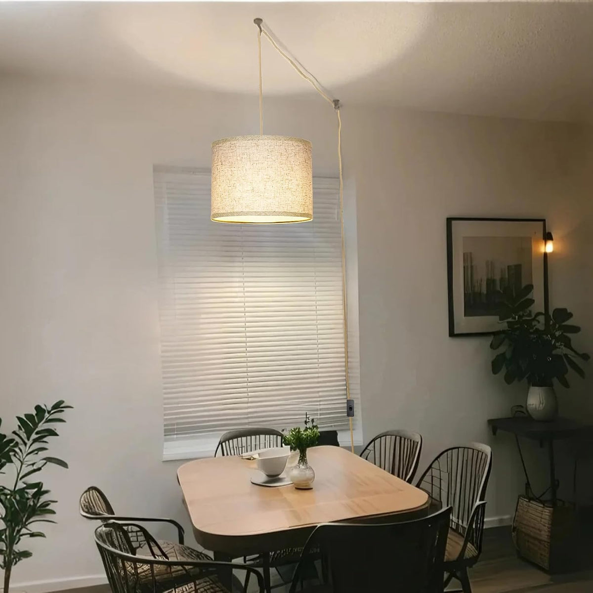 Qingmiao Plug in Pendant Light, 3 Way Bulb, 14ft Cord, On/Off Switch