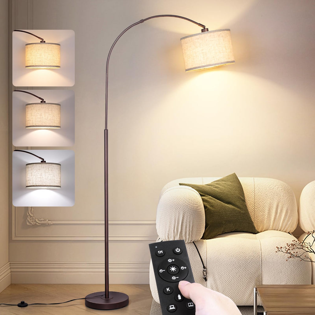 Qingmiao Dimmable Arc Floor Lamp, Remote & Foot Switch, Adjustable Shade