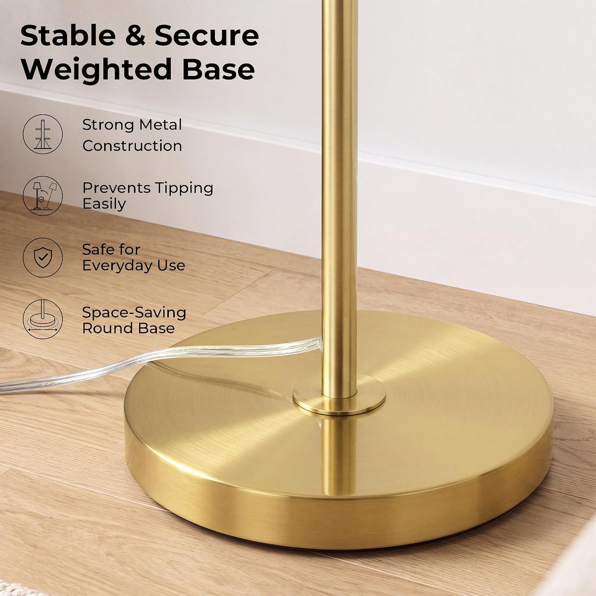 JUNNAI Gold Floor Lamp for Living Room, 61.8" Tall Standing Lamp, Modern Brass Floor Lamp for Bedroom Reading Office Classroom Corner, 3-Color Temperatures, 9W LED Bulb Included