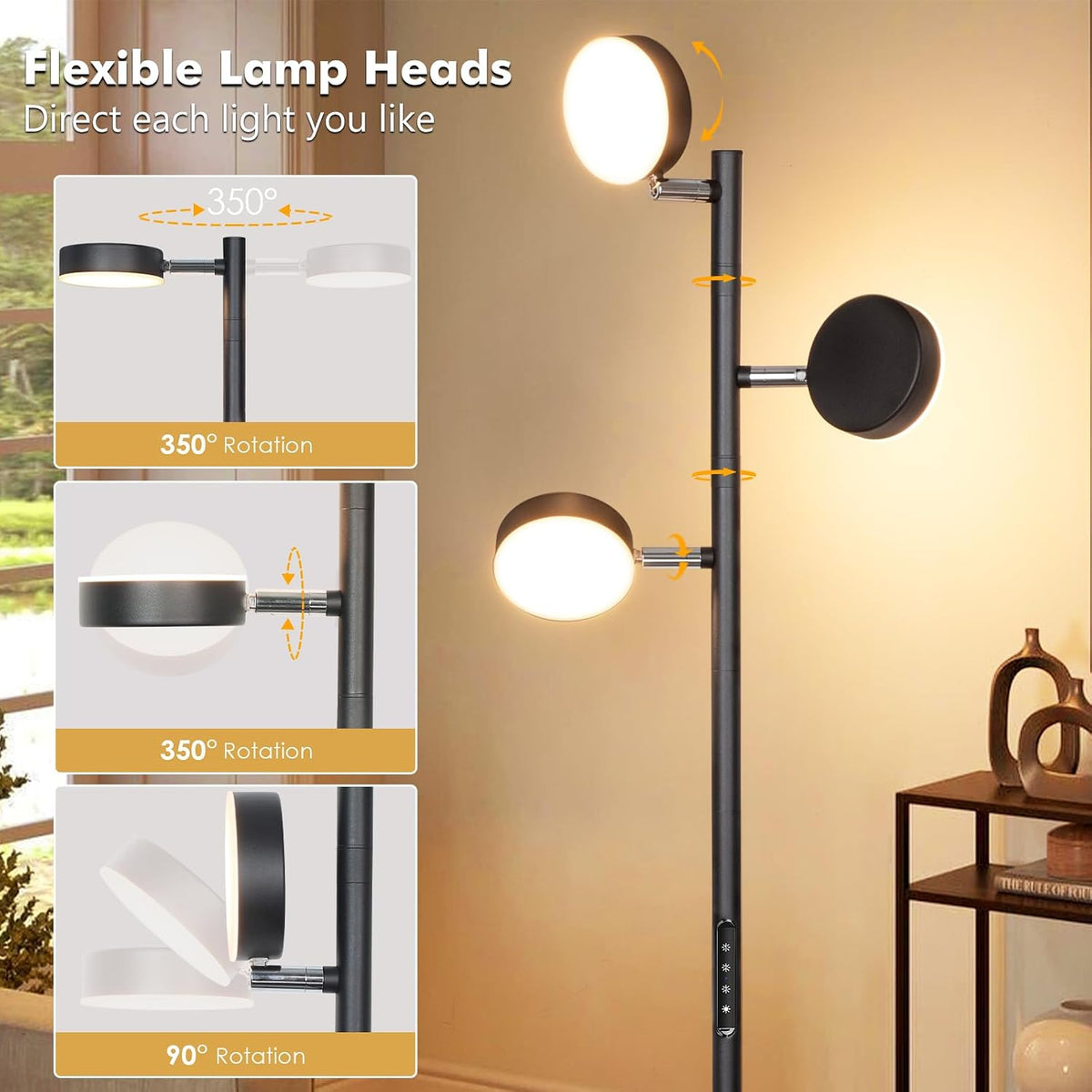 Tree Floor Lamp for Living Room - Modern Black Standing Lamp