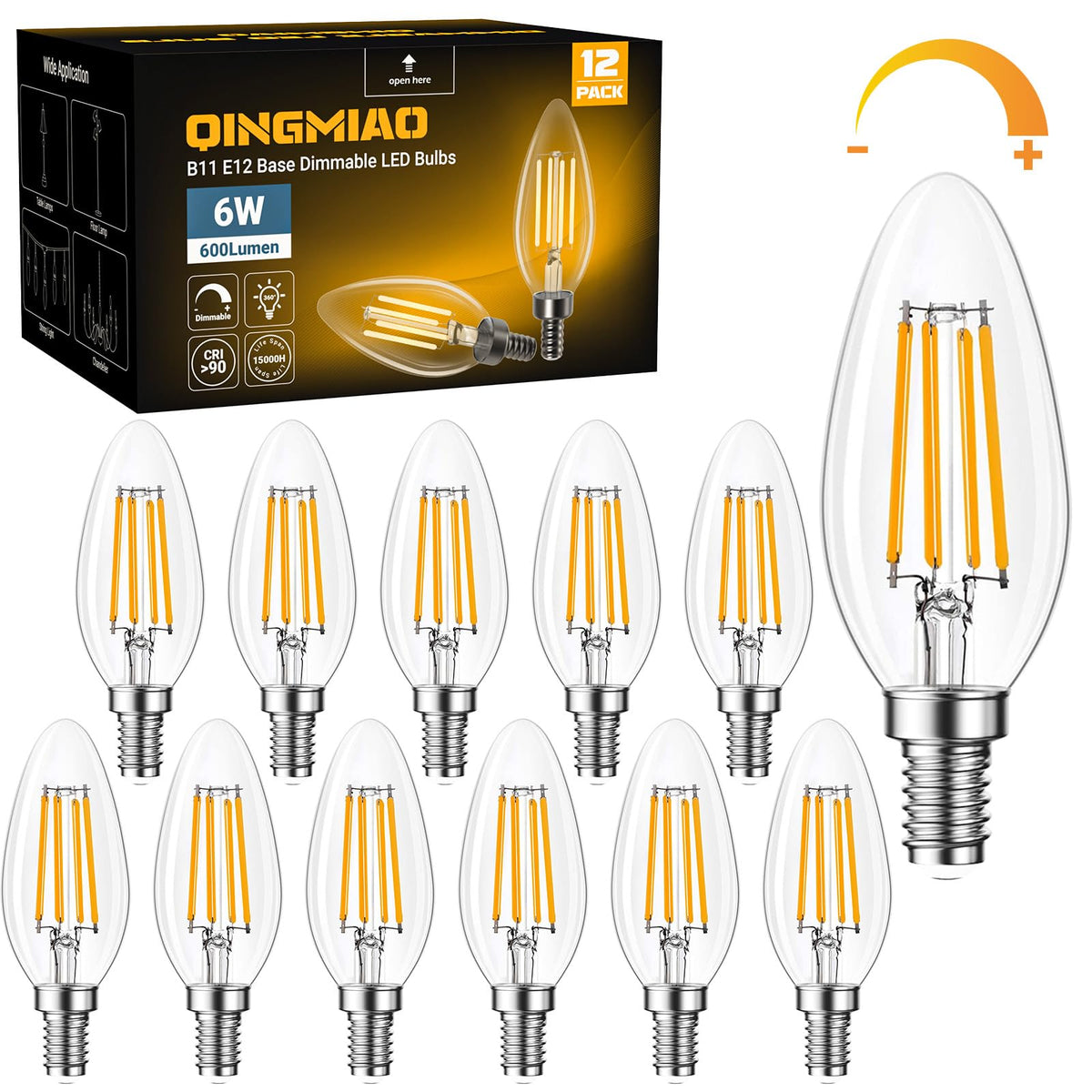 Qingmiao B11 E12 LED Bulbs, Dimmable 4W, 3000K Soft White, 40W Equivalent