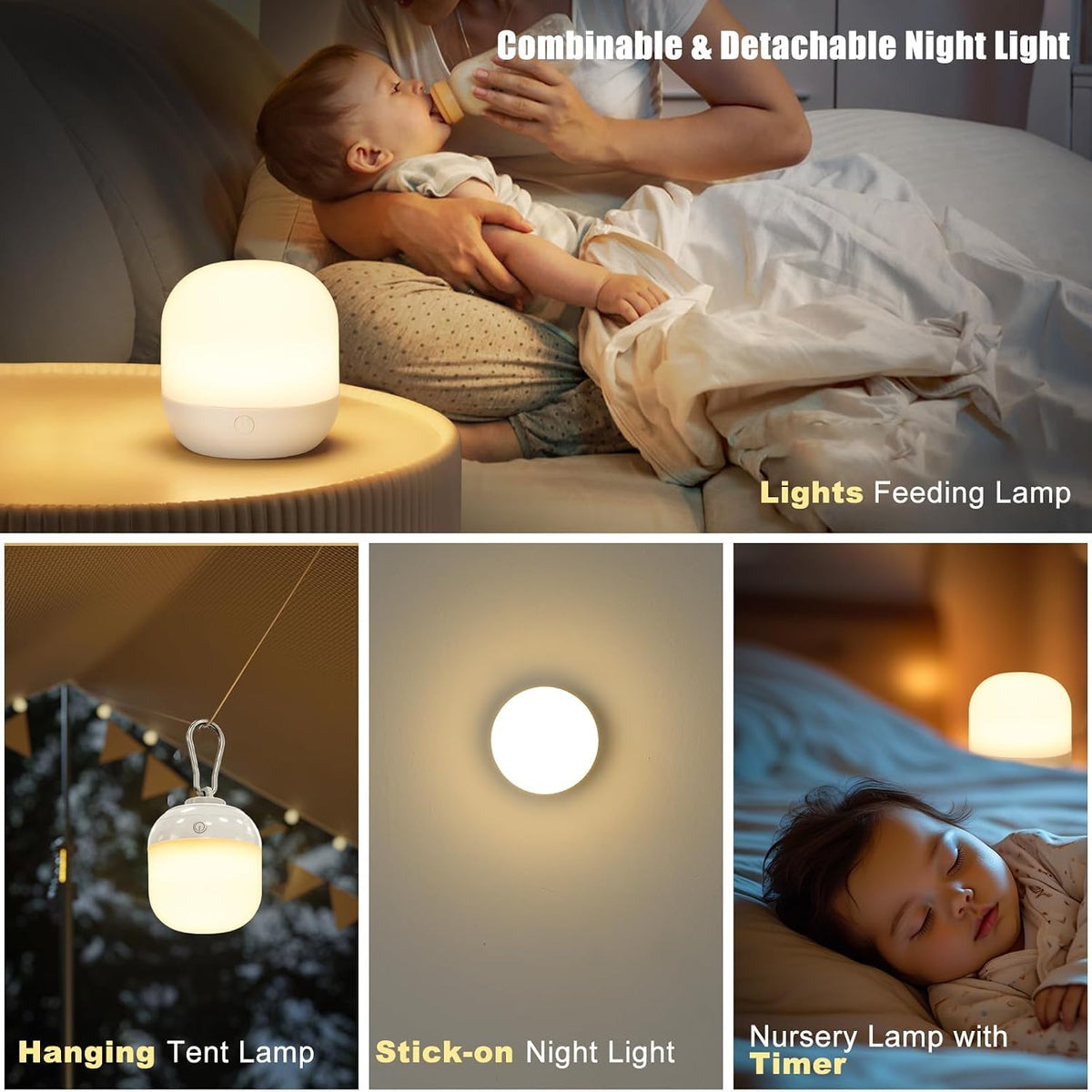 Rechargeable LED Night Light for Kids - Dimmable Bedside Lamp