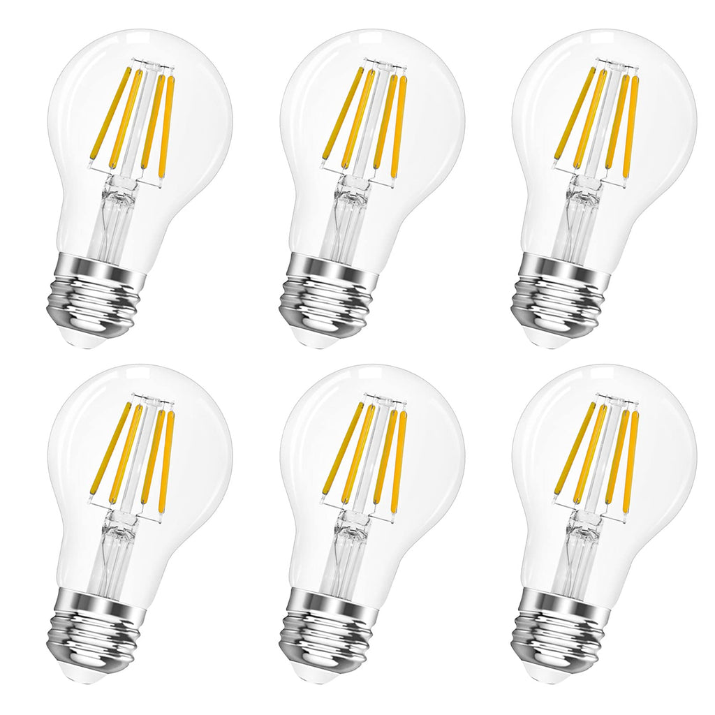 A19 E26 Base Dimmable Edison LED Bulb, 4W(40 Watt Equivalent) Stepless Dimming Light Bulbs 470lm, 3000K Soft Warm White, Vintage Clear Glass LED Filament Bulb for Home, Wall Sconce, Chandelier, 6 Pack