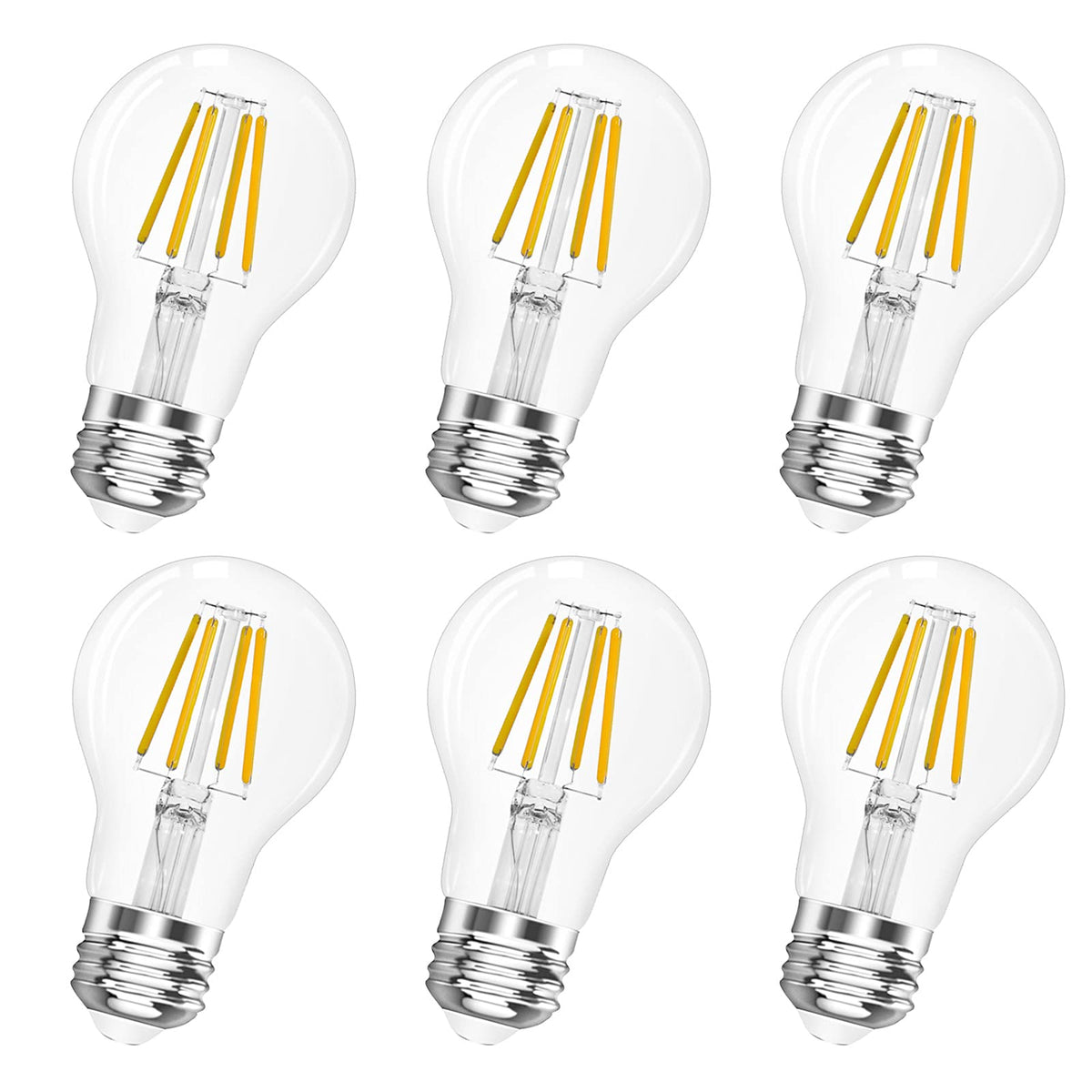 A19 E26 Base Dimmable Edison LED Bulb, 4W(40 Watt Equivalent) Stepless Dimming Light Bulbs 470lm, 3000K Soft Warm White, Vintage Clear Glass LED Filament Bulb for Home, Wall Sconce, Chandelier, 6 Pack