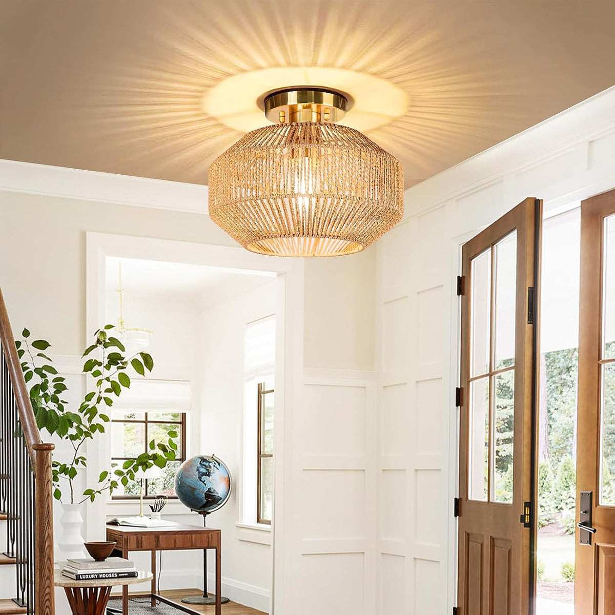 Qingmiao Boho Semi Flush Mount Ceiling Light, 11. 8" L x 11.8" W x 9.3" H