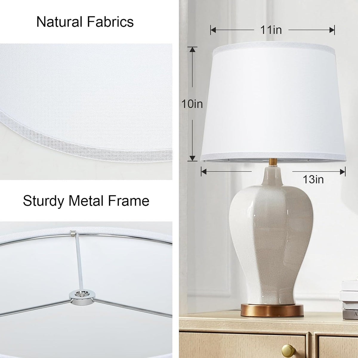 Lamp Shades Set of 2, Drum Lampshades 11"T x 13"B x 10"H
