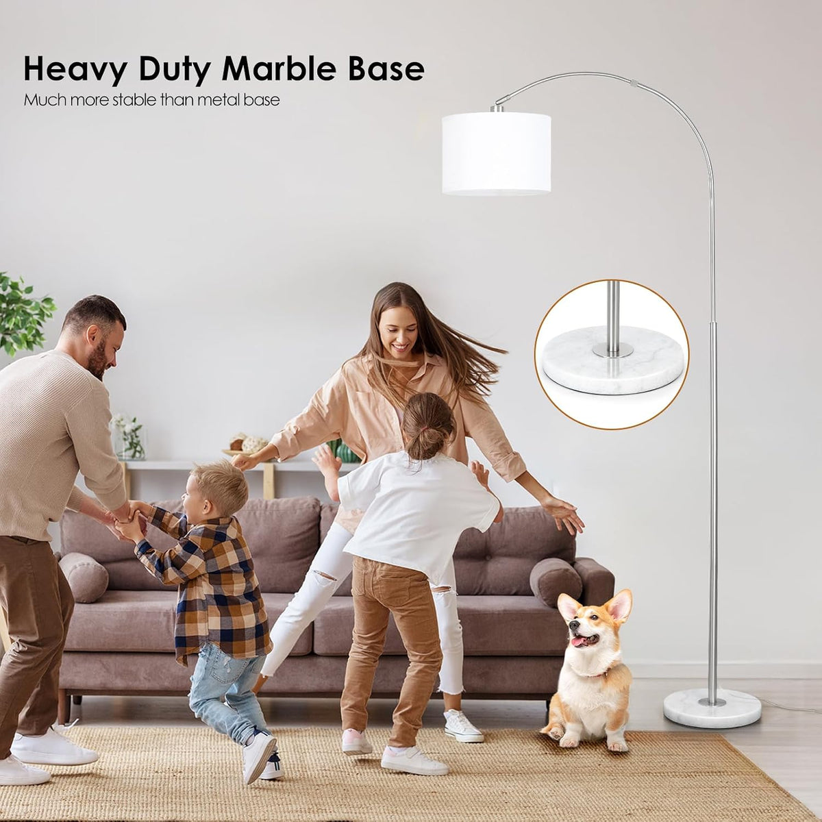 Qingmiao Dimmable Arc Floor Lamp, Remote & Foot Switch, Adjustable Shade