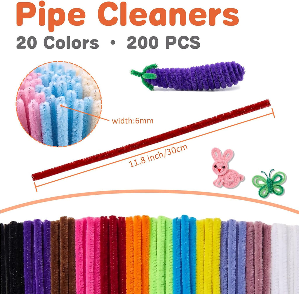 Benaep Pipe Cleaners 200 Pcs 20 Colors, Chenille Stems for Crafts & DIY