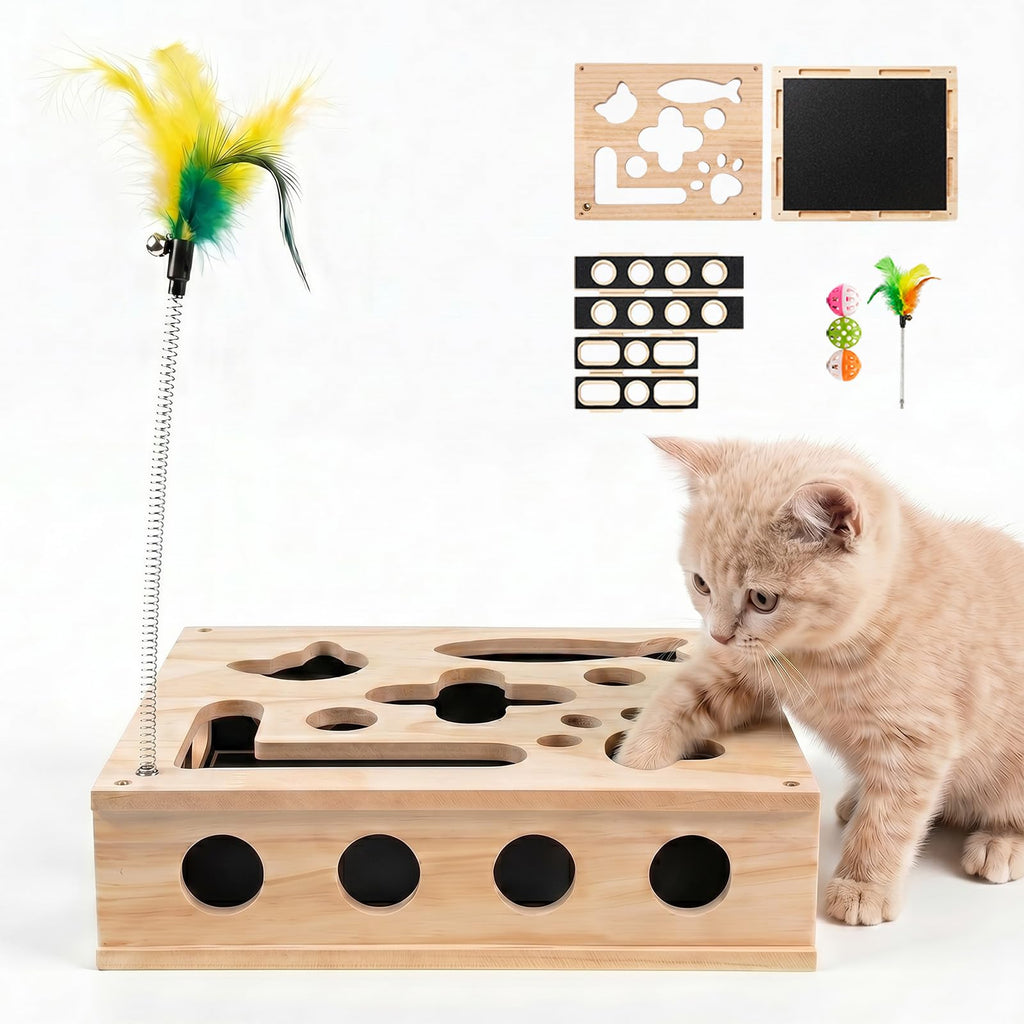Cat Scratch Puzzle Enrichment Box, Nail File Scratcher & Cat Puzzle Toy