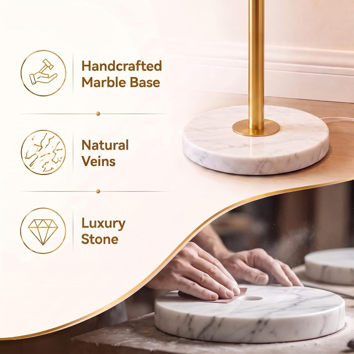 Qingmiao Gold Floor Lamp for Living Room, Anti-Tip Base, 3 Way Bulb