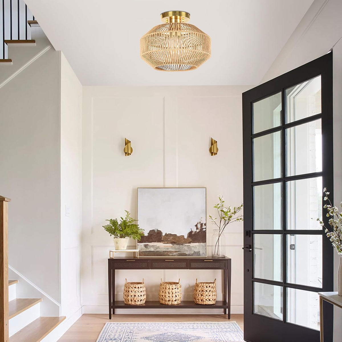 Qingmiao Boho Semi Flush Mount Ceiling Light, 11. 8" L x 11.8" W x 9.3" H