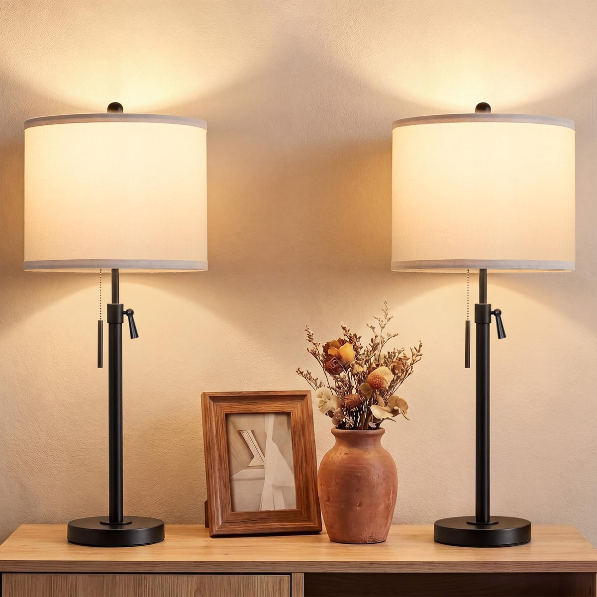 Qingmiao Gold Table Lamps Set of 2, 22" to 30" Adjustable Nightstand Lamps for Bedroom, Dimmable End Table Lamps for Living Room Console Entry Farmhouse Home Decor, New House Warming Gifts