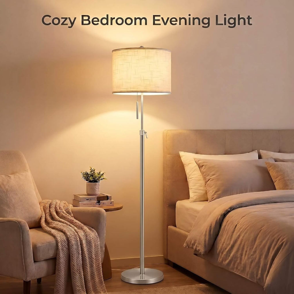 Qingmiao Brushed Nickel Floor Lamps for Living Room, 55"-67" Height Adjustable Modern Tall Lamp, 3-Way Dimmable Standing Lamp for Bedroom Office Reading Corner Home Decor, New House Warming Gifts