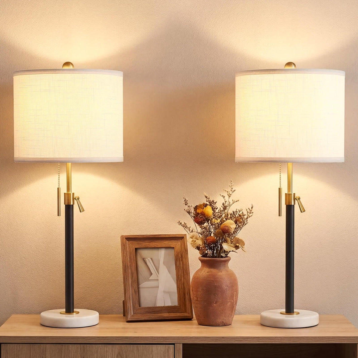 Qingmiao Gold Table Lamps Set of 2, 22" to 30" Adjustable Nightstand Lamps for Bedroom, Dimmable End Table Lamps for Living Room Console Entry Farmhouse Home Decor, New House Warming Gifts