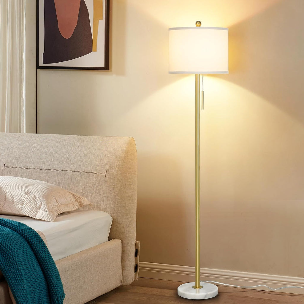 Qingmiao Gold Floor Lamp for Living Room, Anti-Tip Base, 3 Way Bulb