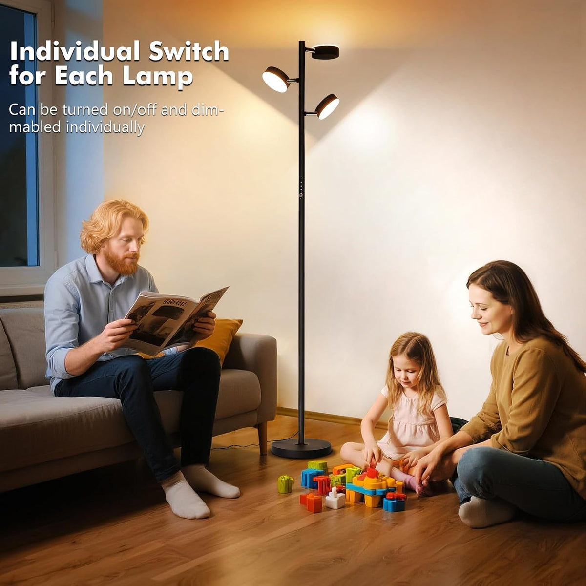 Tree Floor Lamp for Living Room - Modern Black Standing Lamp