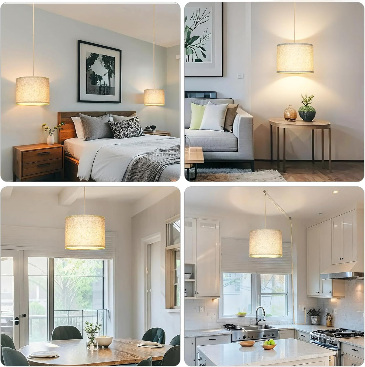 Qingmiao Plug in Pendant Light, 3 Way Bulb, 14ft Cord, On/Off Switch