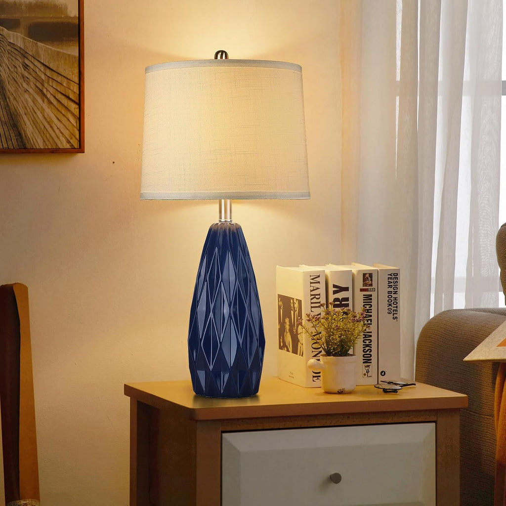 25'' Table Lamp Navy Blue Table Lamps Modern Ceramic Lamps for Night Stand - Dimmable Bedside Lamps for Nightstand, Bedroom Lamp for Living Room Desk End Table Office Guest Room