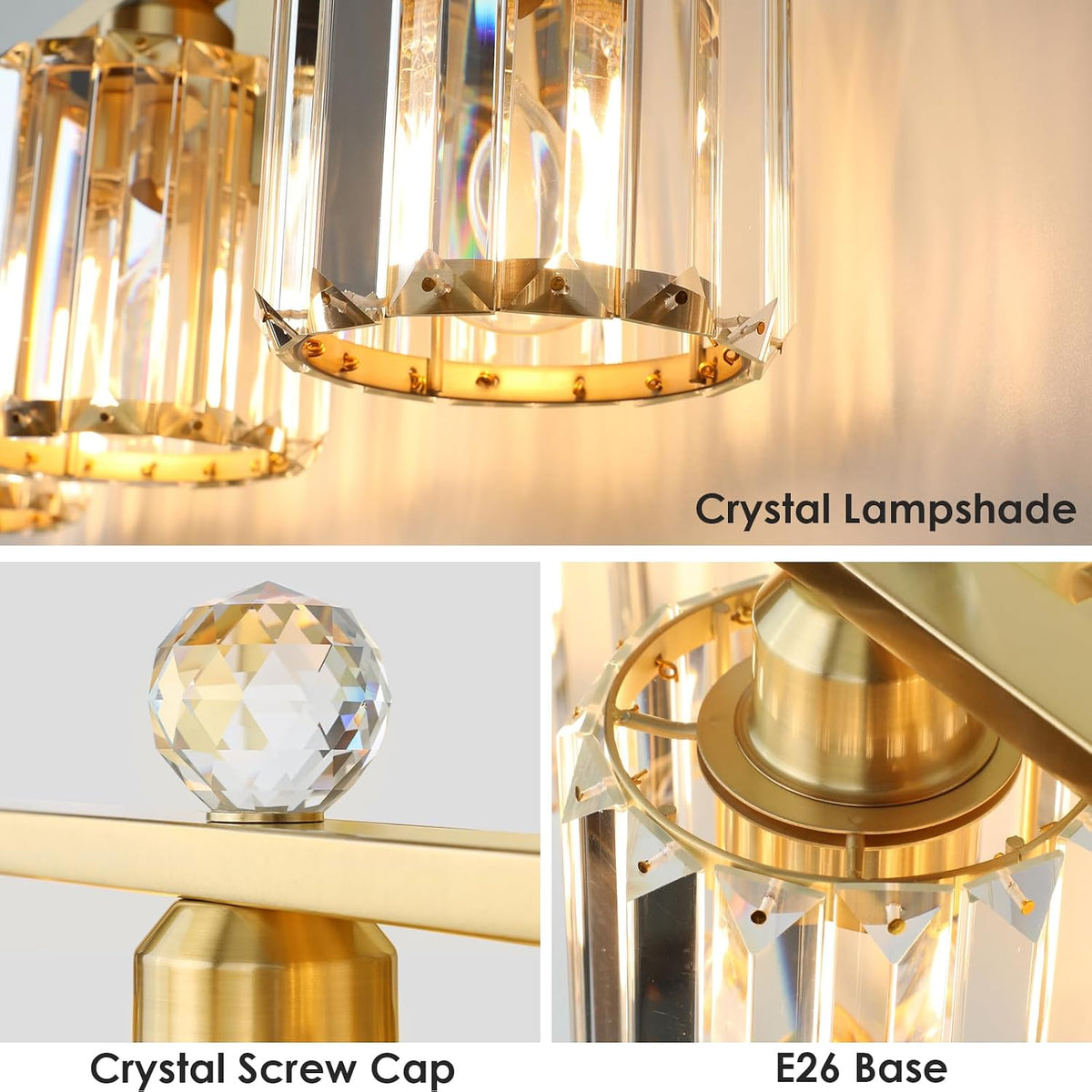 3-Light Gold Bathroom Light Fixtures,Modern Bathroom Vanity Lights Fixture with Clear Crystal Glass Shade, Modern Crystal 3 Lights Wall Sconce for Mirror Bedroom Living Room