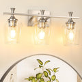 Silver Bathroom Vanity Light, 3-Light Wall Sconce with Glass Shade