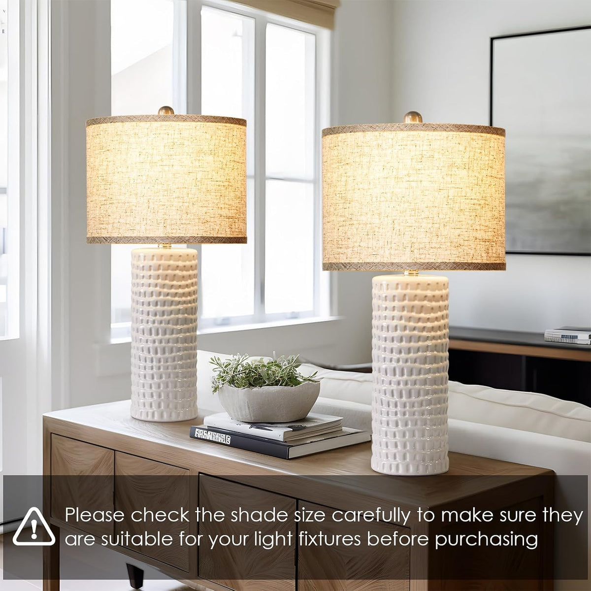 Qingmiao Drum Lamp Shades Set of 2, 13"x13"x10", Spider Fitter Finials