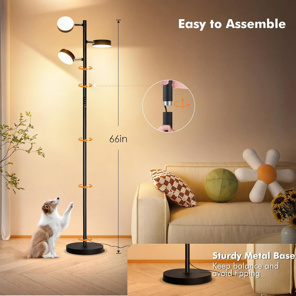 Tree Floor Lamp for Living Room - Modern Black Standing Lamp