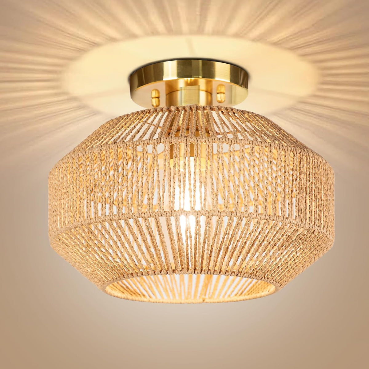 Qingmiao Boho Semi Flush Mount Ceiling Light, 11. 8" L x 11.8" W x 9.3" H