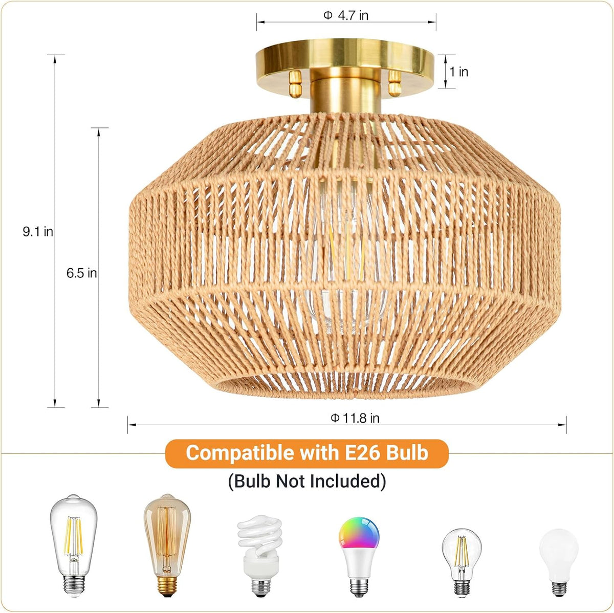 Qingmiao Boho Semi Flush Mount Ceiling Light, 11. 8" L x 11.8" W x 9.3" H
