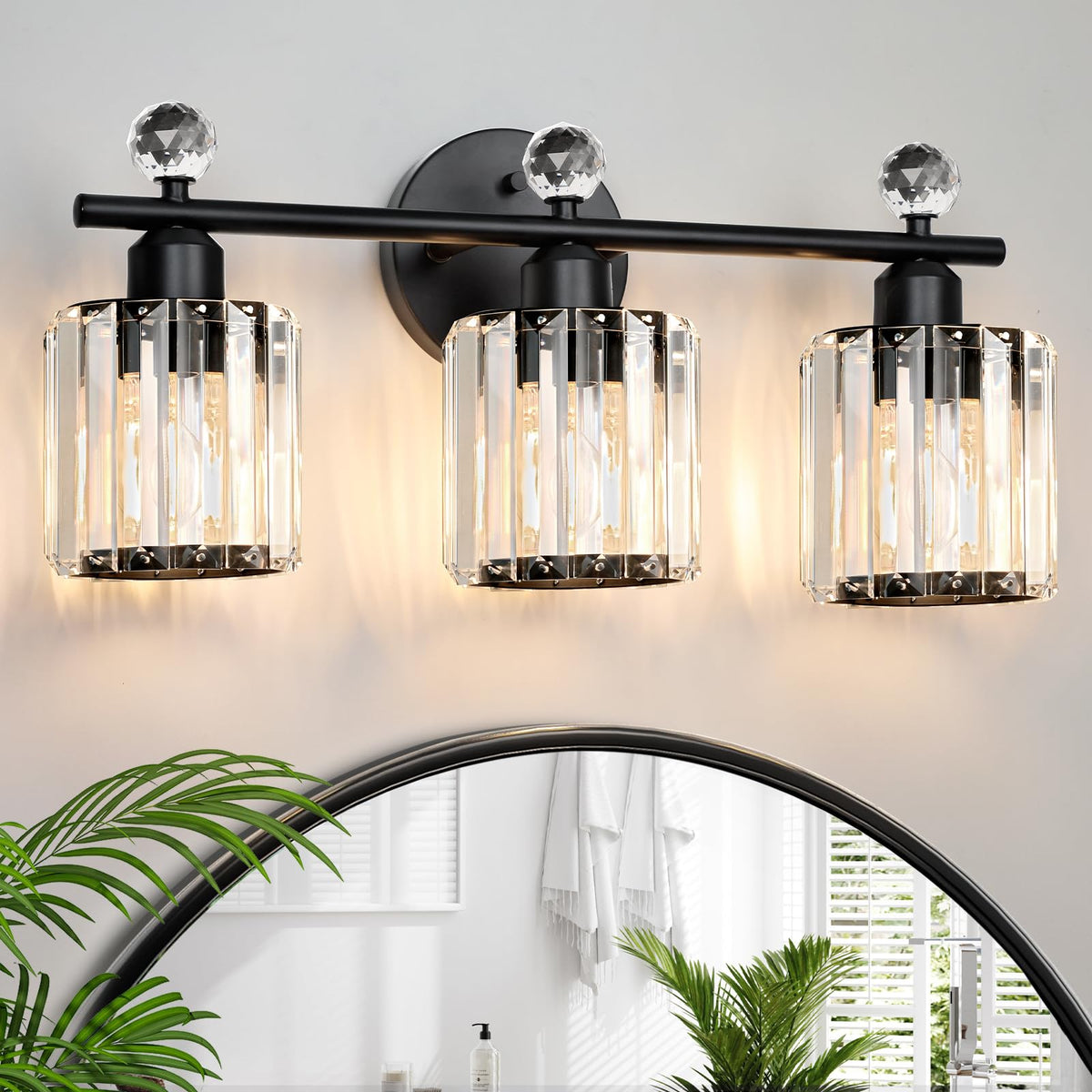 3-Light Gold Bathroom Light Fixtures,Modern Bathroom Vanity Lights Fixture with Clear Crystal Glass Shade, Modern Crystal 3 Lights Wall Sconce for Mirror Bedroom Living Room