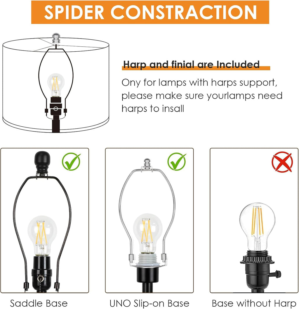 Qingmiao Drum Lamp Shades Set of 2, 13"x13"x10", Spider Fitter Finials