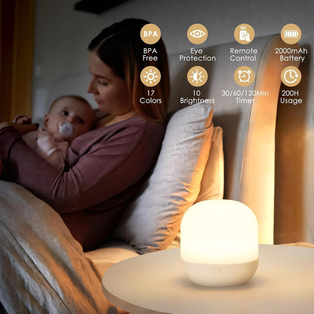 Rechargeable LED Night Light for Kids - Dimmable Bedside Lamp