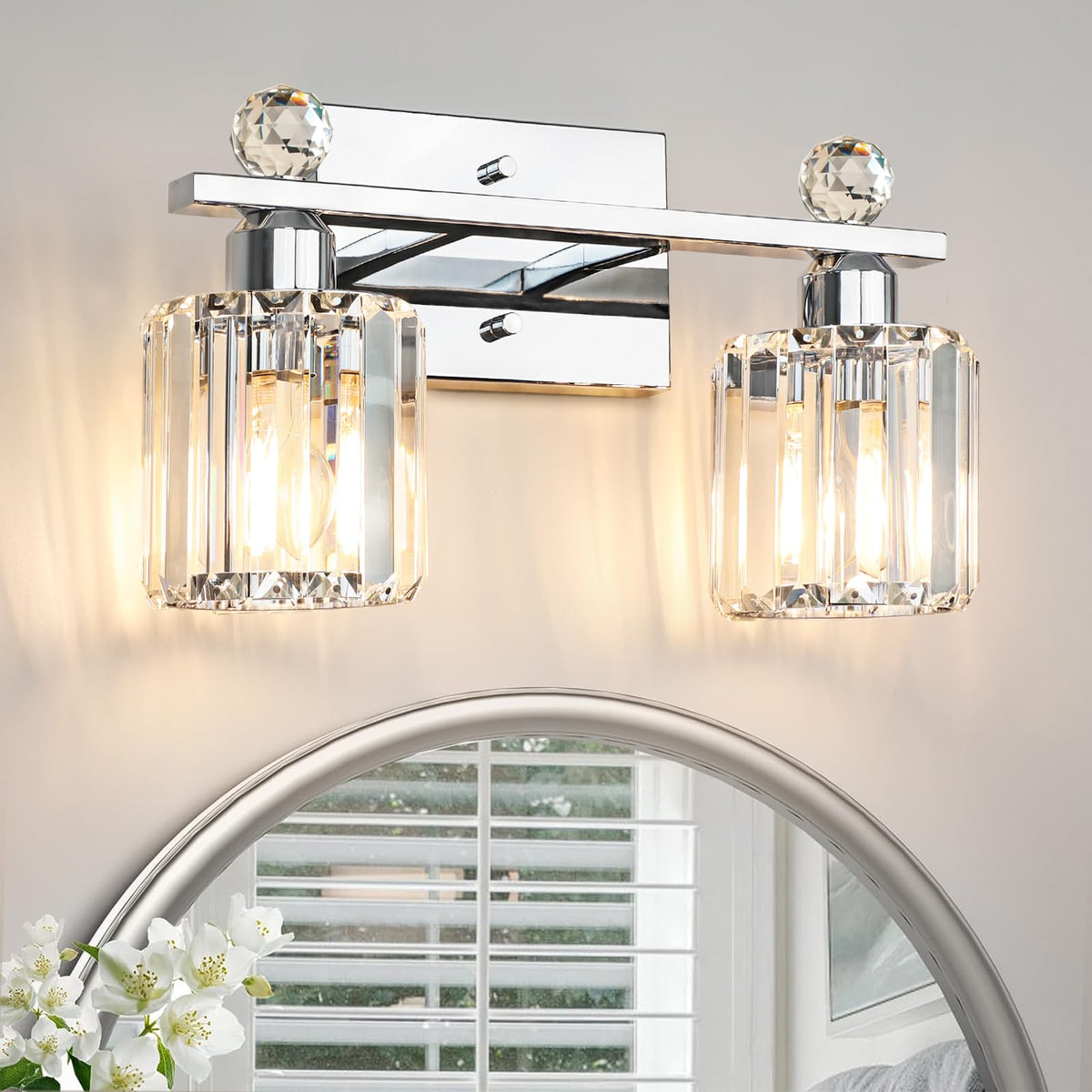 3-Light Gold Bathroom Light Fixtures,Modern Bathroom Vanity Lights Fixture with Clear Crystal Glass Shade, Modern Crystal 3 Lights Wall Sconce for Mirror Bedroom Living Room