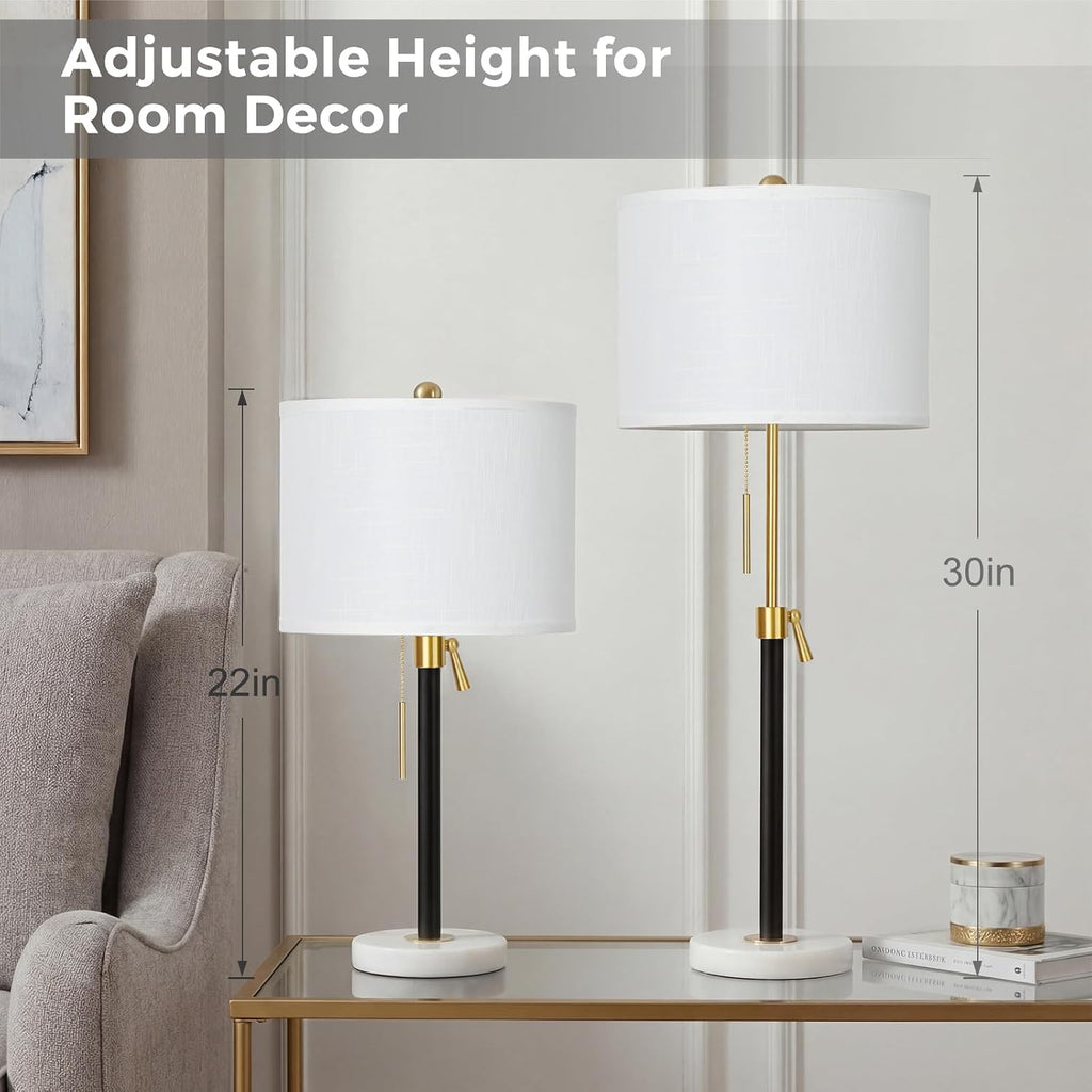 Qingmiao Gold Table Lamps Set of 2, 22" to 30" Adjustable Nightstand Lamps for Bedroom, Dimmable End Table Lamps for Living Room Console Entry Farmhouse Home Decor, New House Warming Gifts