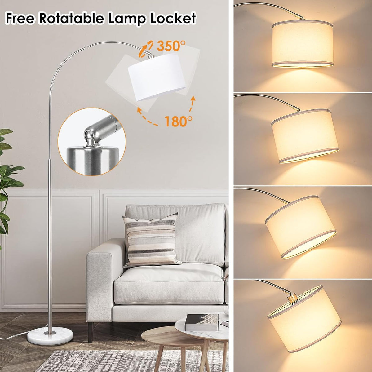 Qingmiao Dimmable Arc Floor Lamp, Remote & Foot Switch, Adjustable Shade