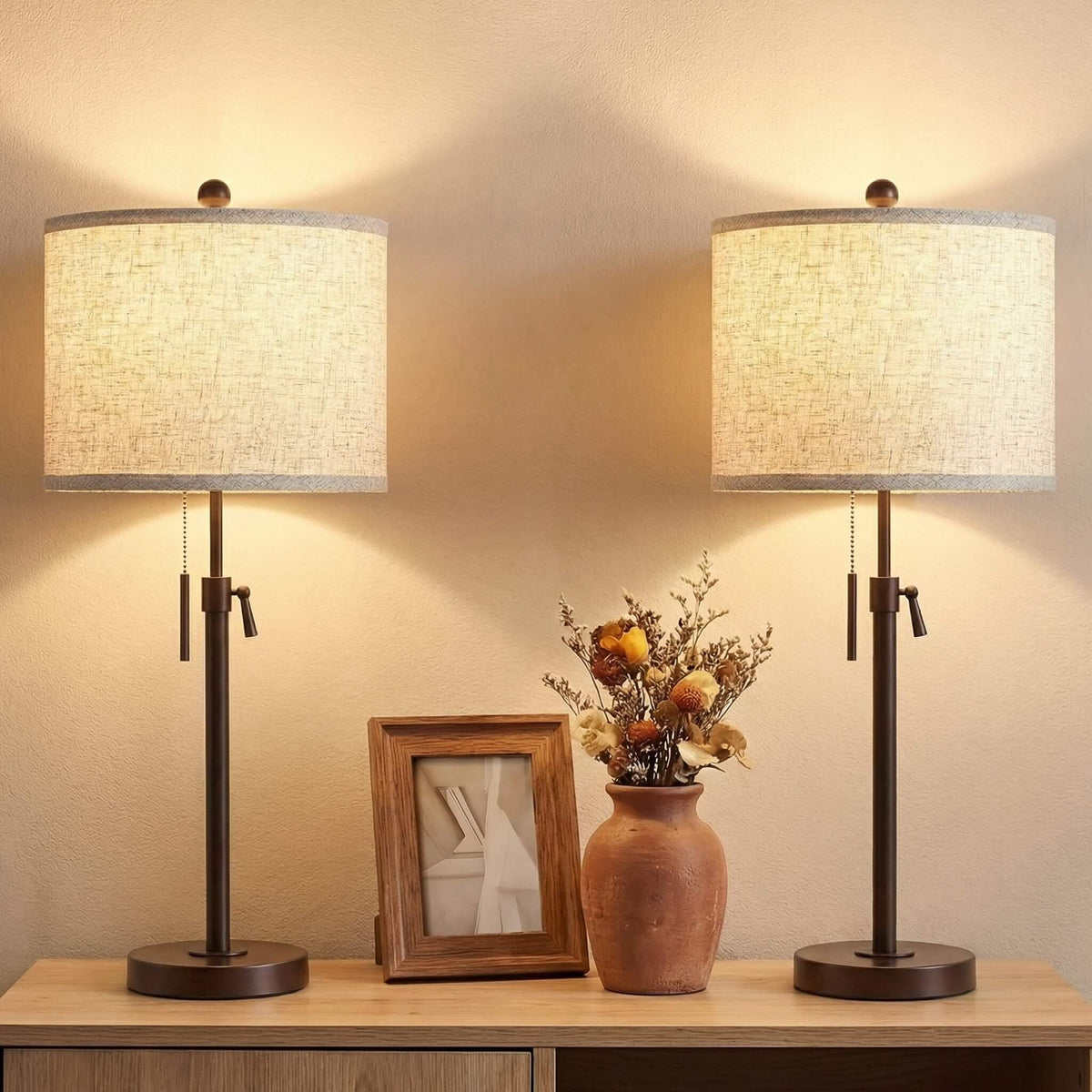 Qingmiao Gold Table Lamps Set of 2, 22" to 30" Adjustable Nightstand Lamps for Bedroom, Dimmable End Table Lamps for Living Room Console Entry Farmhouse Home Decor, New House Warming Gifts