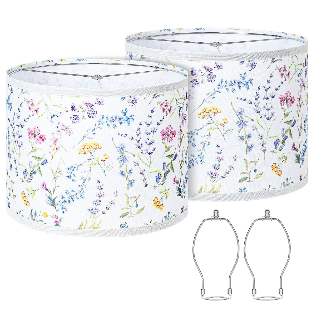 Qingmiao Drum Lamp Shades Set of 2, 13"x13"x10", Spider Fitter Finials