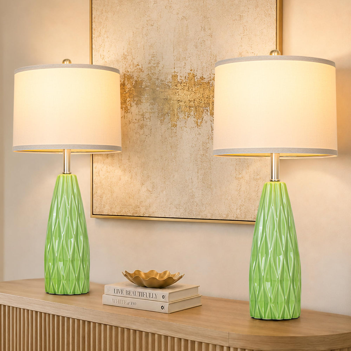 25'' Table Lamp Navy Blue Table Lamps Modern Ceramic Lamps for Night Stand - Dimmable Bedside Lamps for Nightstand, Bedroom Lamp for Living Room Desk End Table Office Guest Room