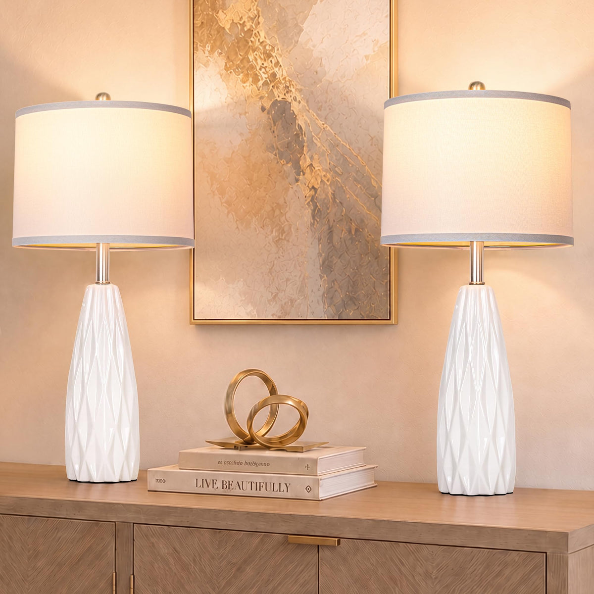 25'' Table Lamp Navy Blue Table Lamps Modern Ceramic Lamps for Night Stand - Dimmable Bedside Lamps for Nightstand, Bedroom Lamp for Living Room Desk End Table Office Guest Room