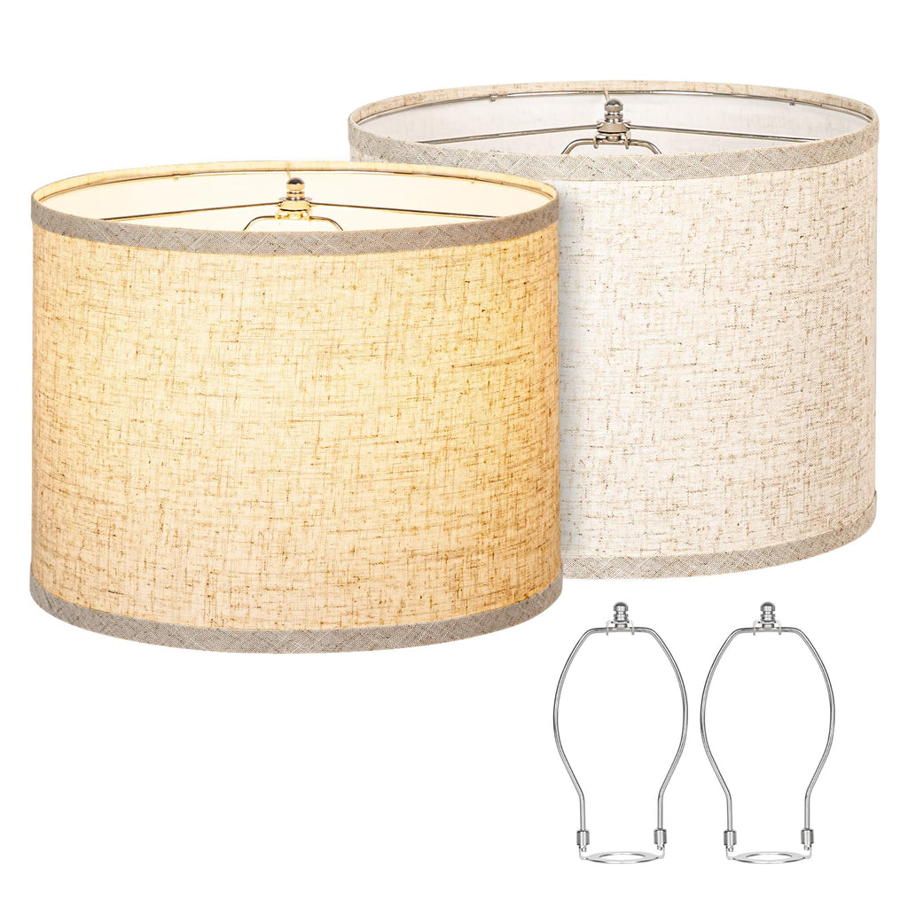 Qingmiao Drum Lamp Shades Set of 2, 13"x13"x10", Spider Fitter Finials
