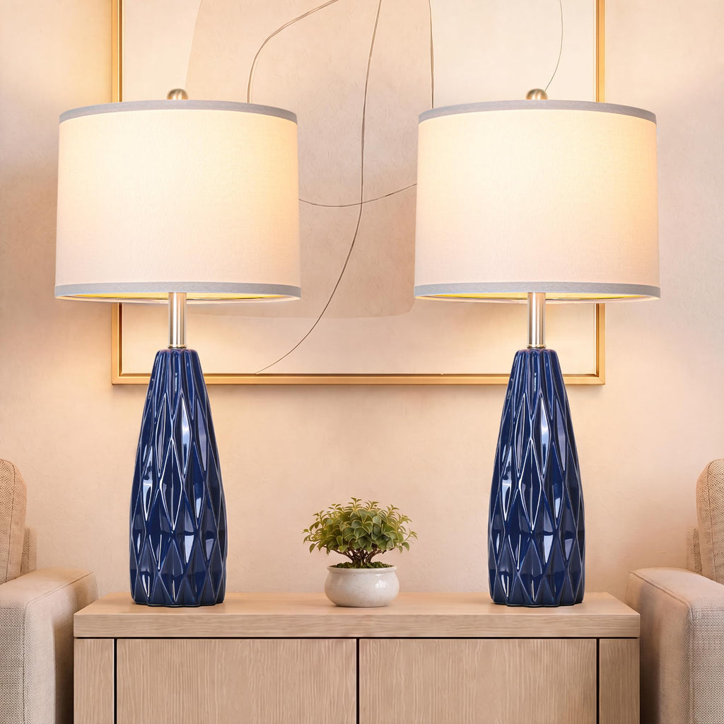 25'' Table Lamp Navy Blue Table Lamps Modern Ceramic Lamps for Night Stand - Dimmable Bedside Lamps for Nightstand, Bedroom Lamp for Living Room Desk End Table Office Guest Room