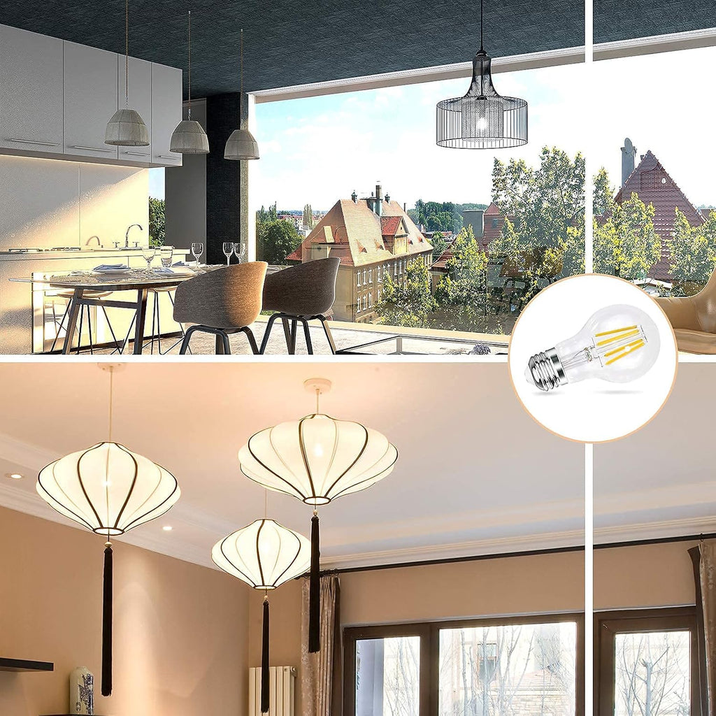 A19 E26 Base Dimmable Edison LED Bulb, 4W(40 Watt Equivalent) Stepless Dimming Light Bulbs 470lm, 3000K Soft Warm White, Vintage Clear Glass LED Filament Bulb for Home, Wall Sconce, Chandelier, 6 Pack