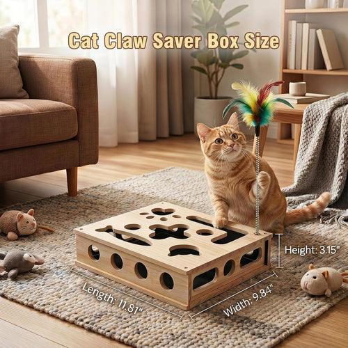 Cat Scratch Puzzle Enrichment Box, Nail File Scratcher & Cat Puzzle Toy