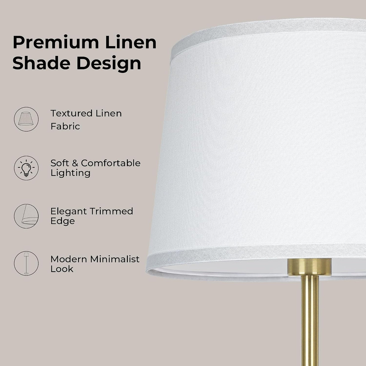 JUNNAI Gold Floor Lamp for Living Room, 61.8" Tall Standing Lamp, Modern Brass Floor Lamp for Bedroom Reading Office Classroom Corner, 3-Color Temperatures, 9W LED Bulb Included