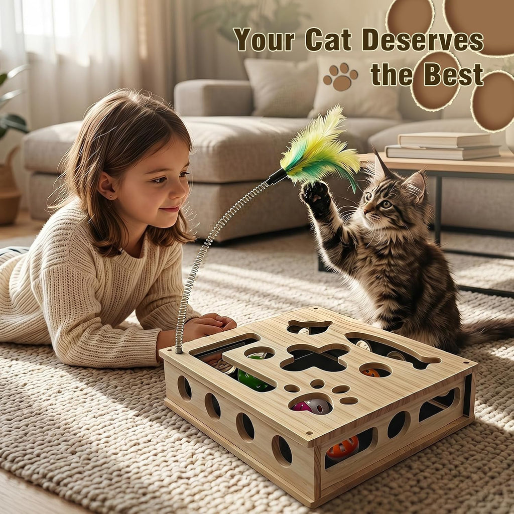 Cat Scratch Puzzle Enrichment Box, Nail File Scratcher & Cat Puzzle Toy