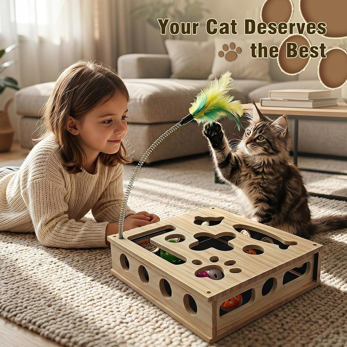 Cat Scratch Puzzle Enrichment Box, Nail File Scratcher & Cat Puzzle Toy